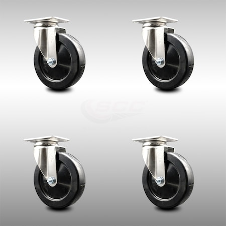 Service Caster 5 Inch 316SS Soft Rubber Wheel Swivel Top Plate Caster Set SCC-SS31620S514-SRS-4